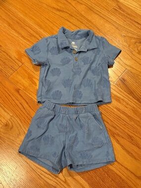 cloud island Blue Shell-Print Baby Set